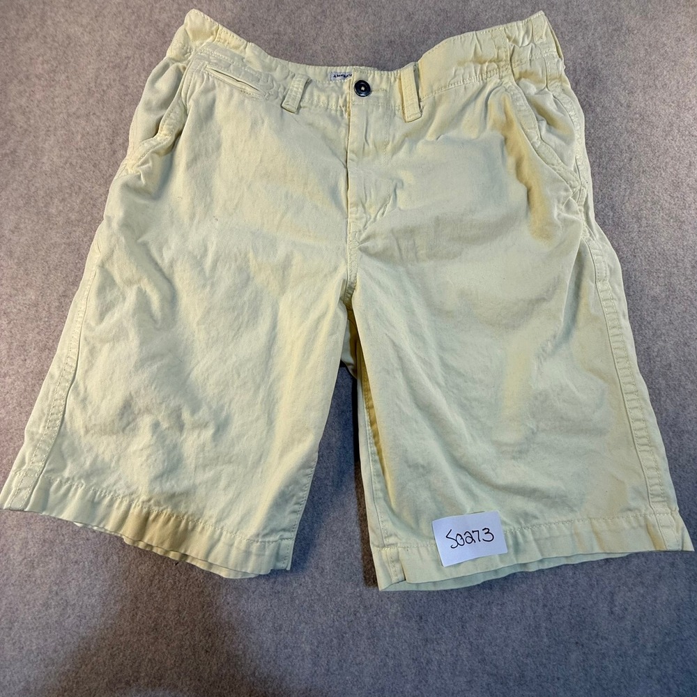 American Eagle Longboard Mens Chino Shorts Pale Yellow Cotton Twill Size 34 35